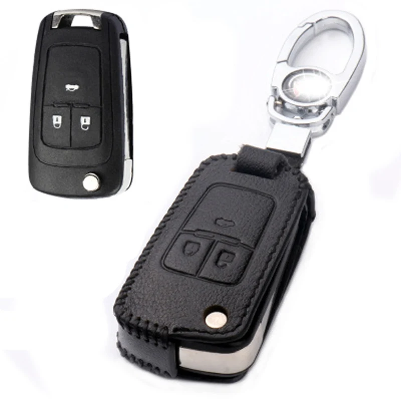 Черный Genuine PU Leather 3 Button Remote Key Bag Case Fob Holder Chain For Chevrolet Series B - Название цвета: Черный