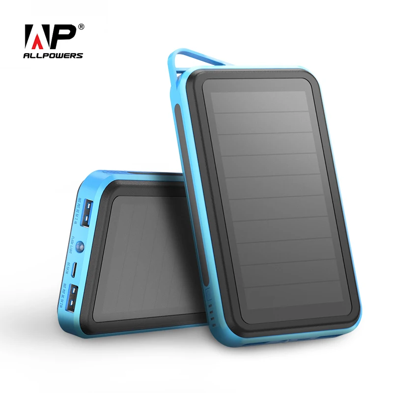 ALLPOWERS Solar Power Bank 15000mAh Dual USB Portable Power Charger Solar Panel for iPhone iPad Samsung Smart Phones Outdoors