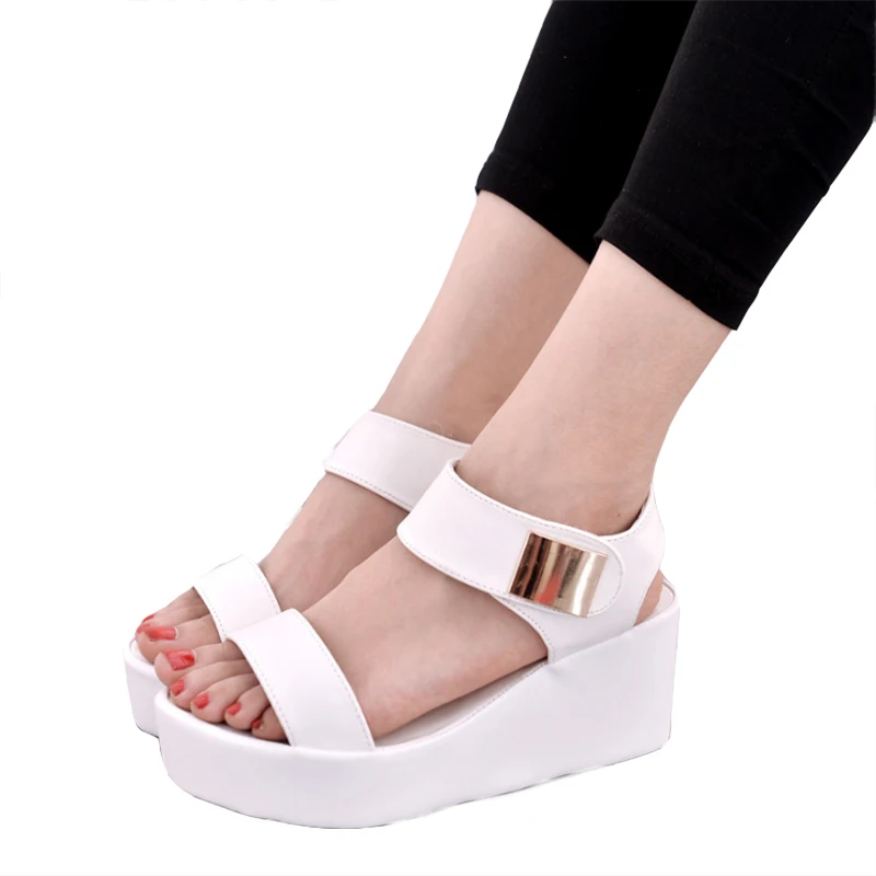 Г., женская обувь новые стильные летние женские босоножки Босоножки на платформе с высоким каблуком и танкеткой - Цвет: Белый