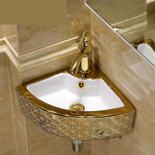 Mini Triangle Ceramic Wash Basin Corner Wall Hung Washbasin Balcony Mini Triangle Ceramic Wash Basin Corner Wall Hung Washbasin Balcony Toilet Simple Sink Bathroom Sinks