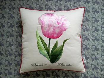 

NEW Chinese embroidery cotton Pure handmade tulip flowers gifts fashion pillow cushion jc019