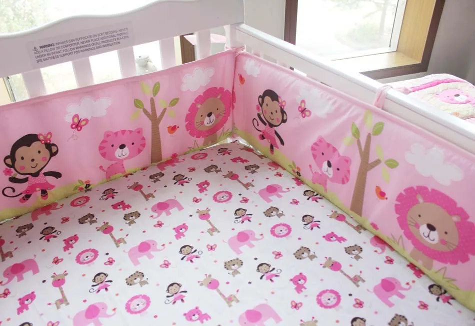 7pcs Pure Cotton Baby Girl Crib Bedding Set 3d Embroidery Monkey