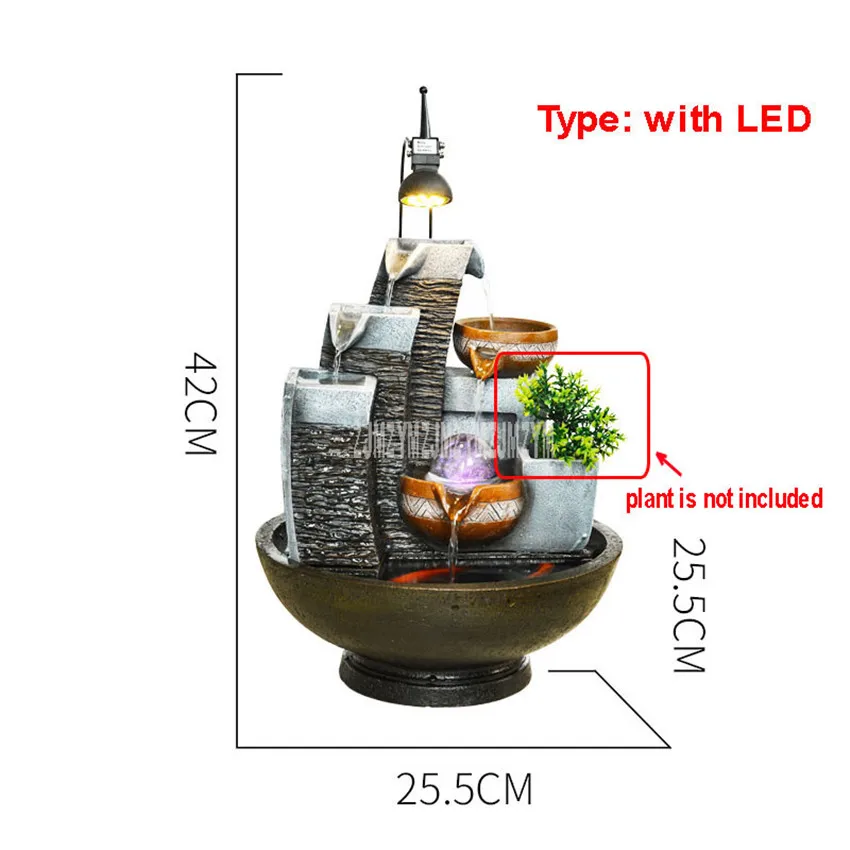 Креативный дизайн смоляной скальной воды фонтан домашнего интерьера фэн-шуй украшения офиса рабочего стола дома гостиной украшения - Цвет: with LED