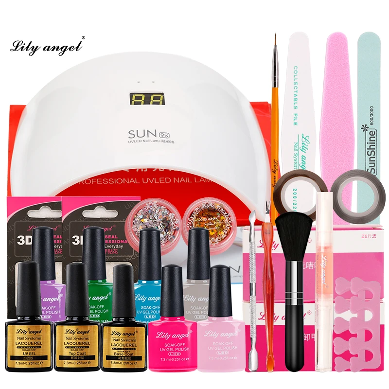 

2017 Home Use UV GEL Sun Led Lamp SUN 9S & 6 Color UV Gel Nail Art Tool Kits Base /Top Coat manicure set Be gift for Girl friend