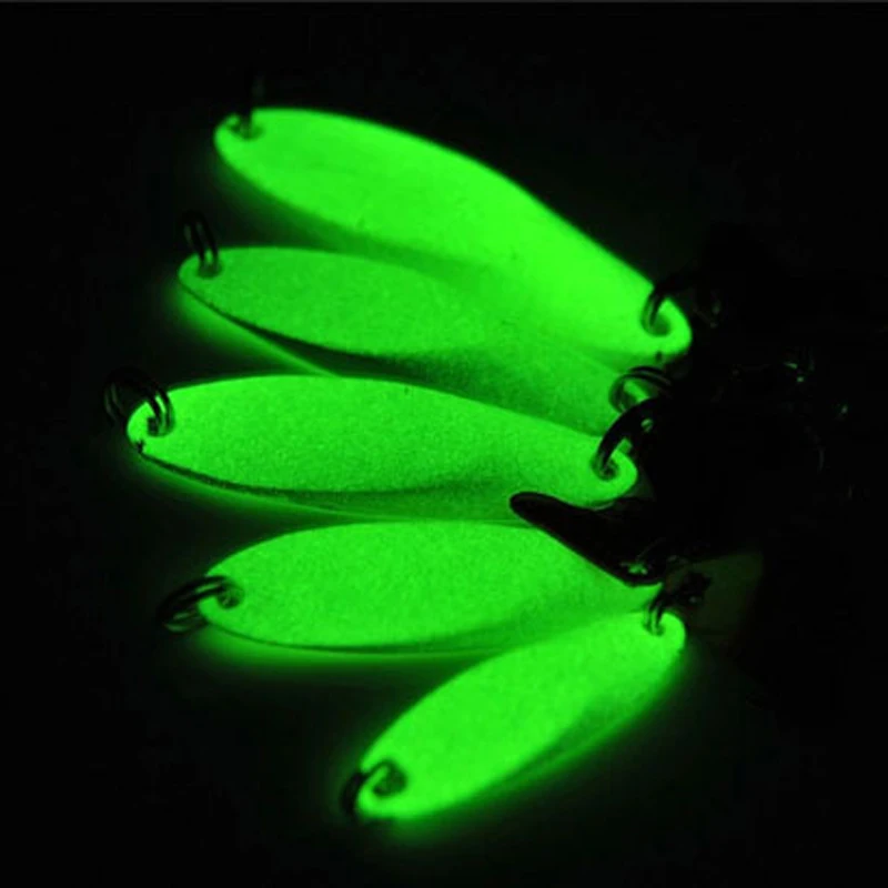 

2PCS Night Fishing Luminous Spoon Lures with Treble Hook 5g 7g 10g 14g 21g Bass Fishing Glow Spoons Bait
