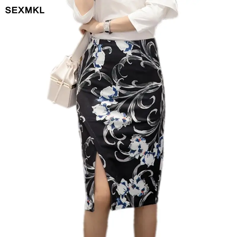 

SEXMKL Plus Size Skirts Womens Pencil Skirt Summer 2018 Korean Sexy Casual High Waist Bodycon Office Ladies Black Long Skirt