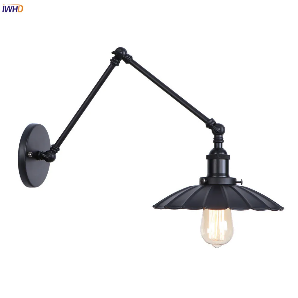 

IWHD Loft Style Industrial Wall Light Fixtures Living Room Vintage Adjustable Swing Long Arm Wall Lamp Sconce Edison Lighting