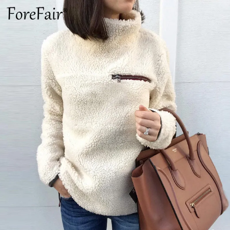 Женские свитера с мехом Forefair повседневные теплые цепочкой на осень и зиму 2018 |