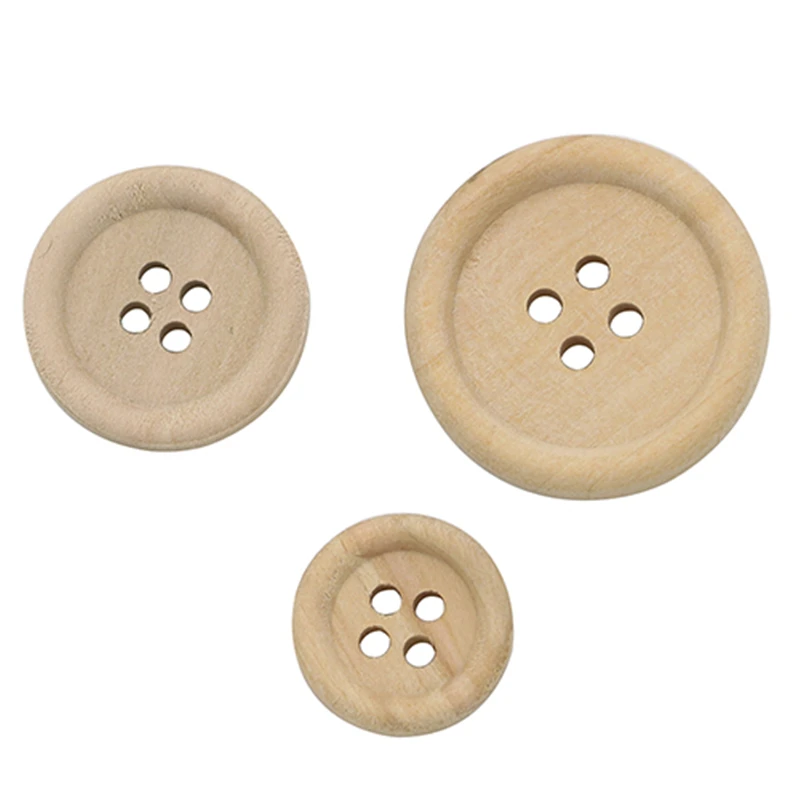 

New arrival 50 pcs Natural Color Wooden Buttons handmade round shape and 4-holes wood button craft DIY baby apparel accessories
