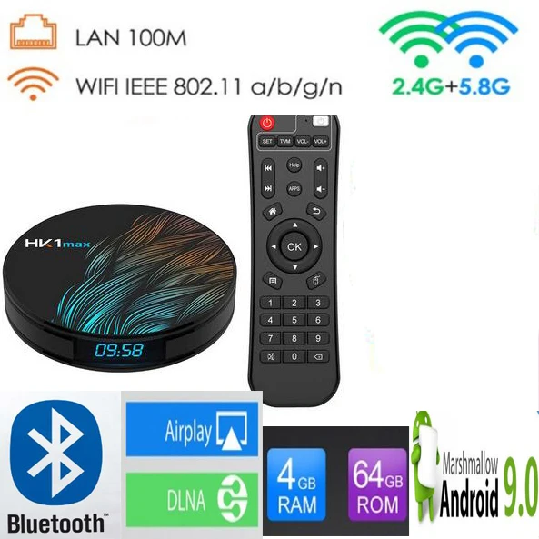 Hk1 max 5 шт hk1 Мини Android 9,0 Смарт ТВ приставка 2,4G/5G двойной Wifi RK3328 четырехъядерный BT 4,0 приставка медиаплеер 4 Гб 64 ГБ