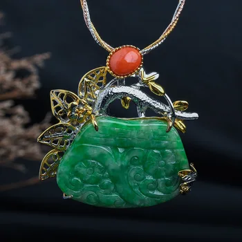 شراءمجوهرات فضية تايلاندية عتيقة الطراز مصنوعة يدويًا من الفضة الإسترليني S925 مجموعة يدوية بدلاية من حجر اليشم وبروش ثنائي الاستخدام