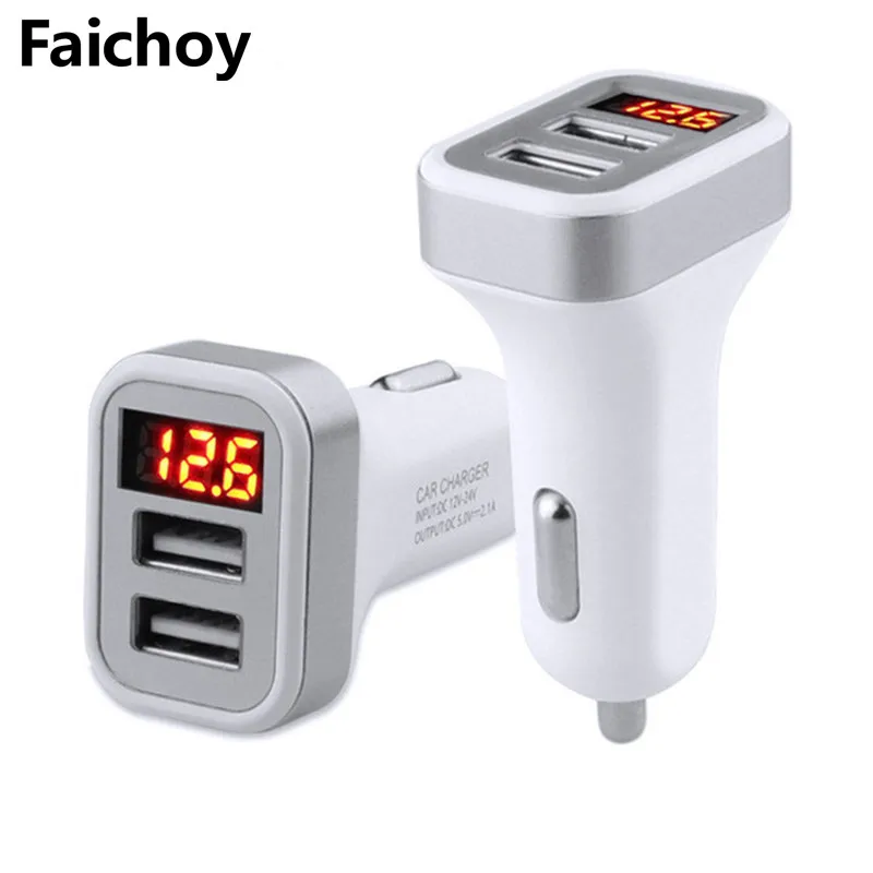 2USB سيارة-شاحن 2.1A مع شاشة led الذكية السيارات سيارة مهايئ شاحن شحن ل الروبوت المصغّر usb كابل شحن الطاقة محول