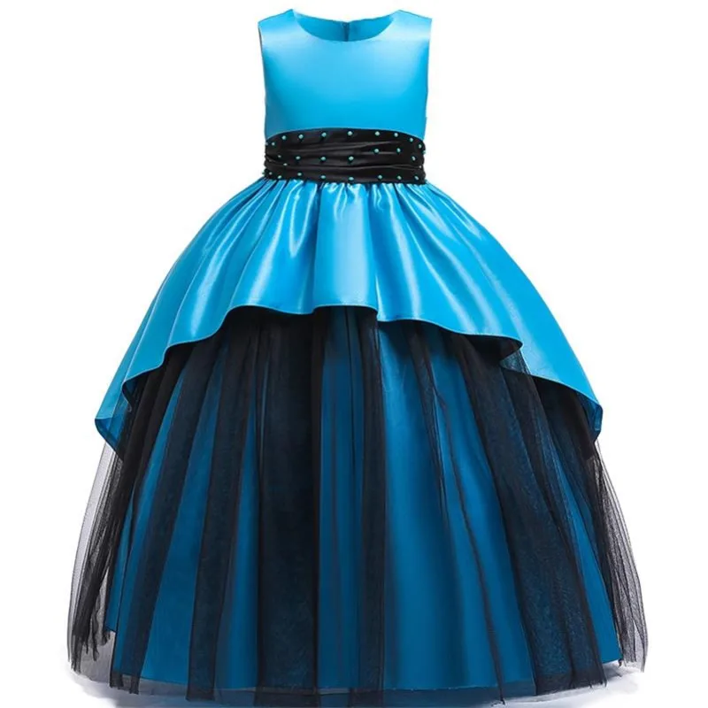 

Summer girls simple color matching youth party formal dress beaded flower girl wedding dress children high-end dinner clothes