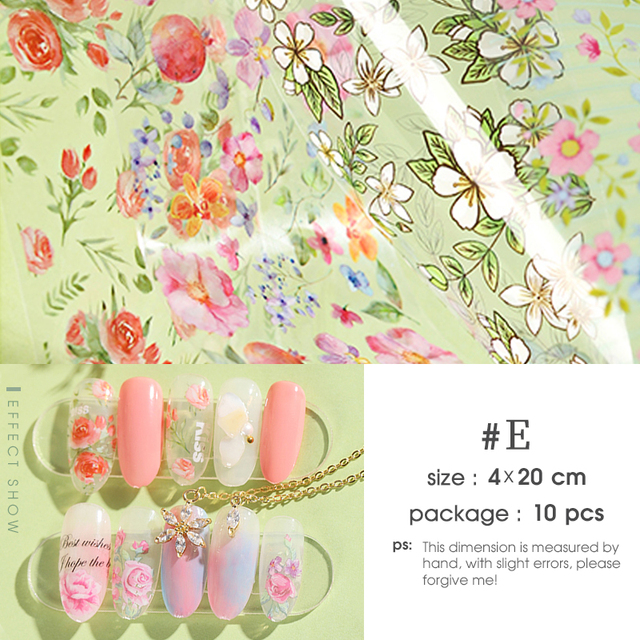 pieces Set Nail Leaf Stickers Varnish Mix Rose Flower Transfer Foil Nails Decal Cursors For Nail Art Decoration Manicure Desi