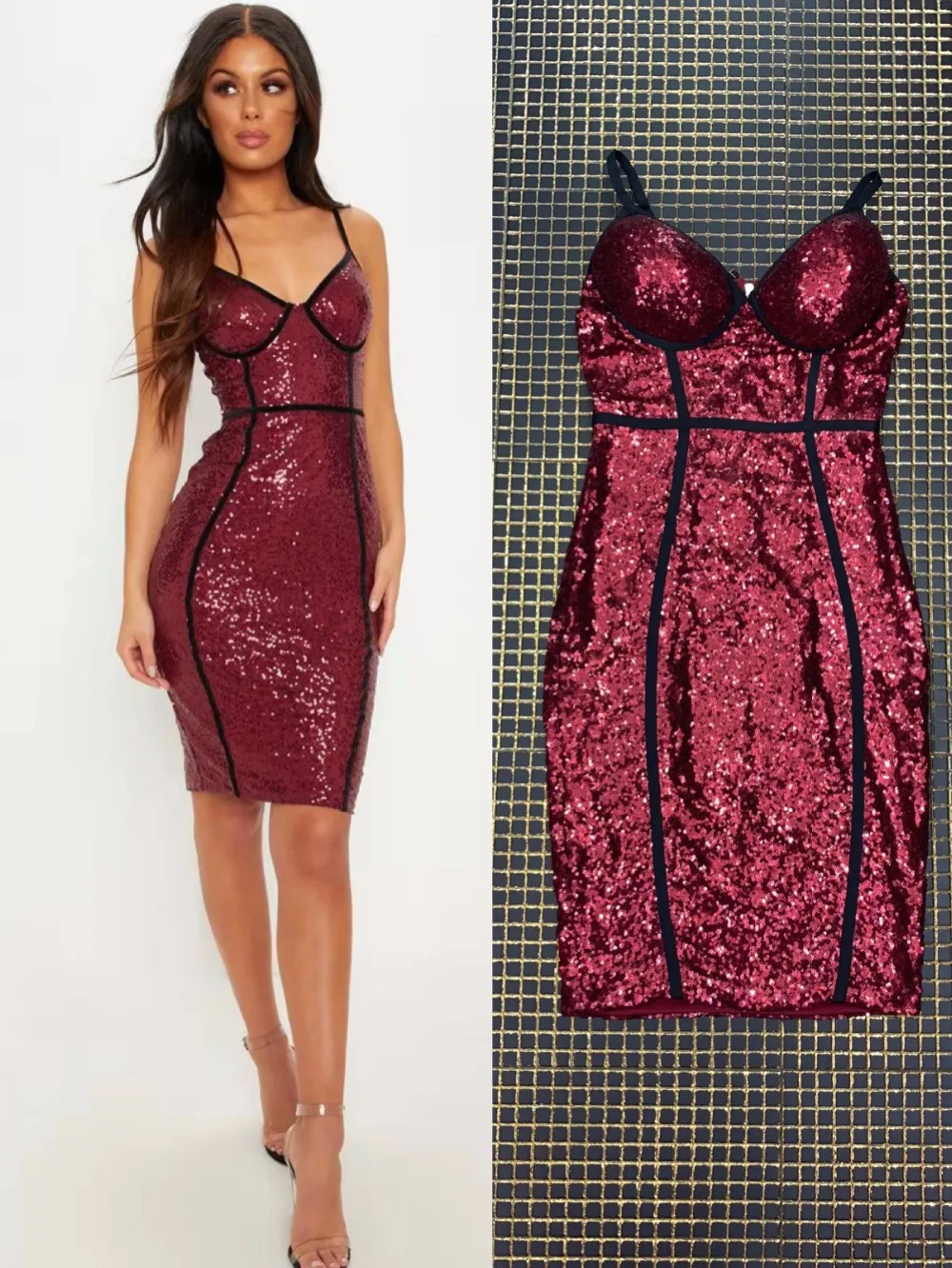 Высококачественное женское красное платье с блестками, Vestidos, новое платье с v-образным вырезом и бретельками, вечернее облегающее платье знаменитостей