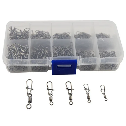 

210PCS/box 2# 4# 5# 6# 8# Stainless Steel Fishing Connector Pin Bearing Rolling Swivel Fishhook Lure Tackle Tackle Accessories