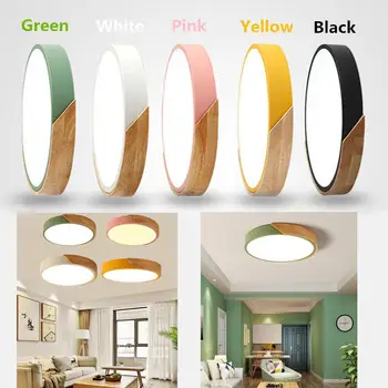 

DSstyles 30CM Round Shape Wood Macarons LED Ceiling Lamp18W 220V