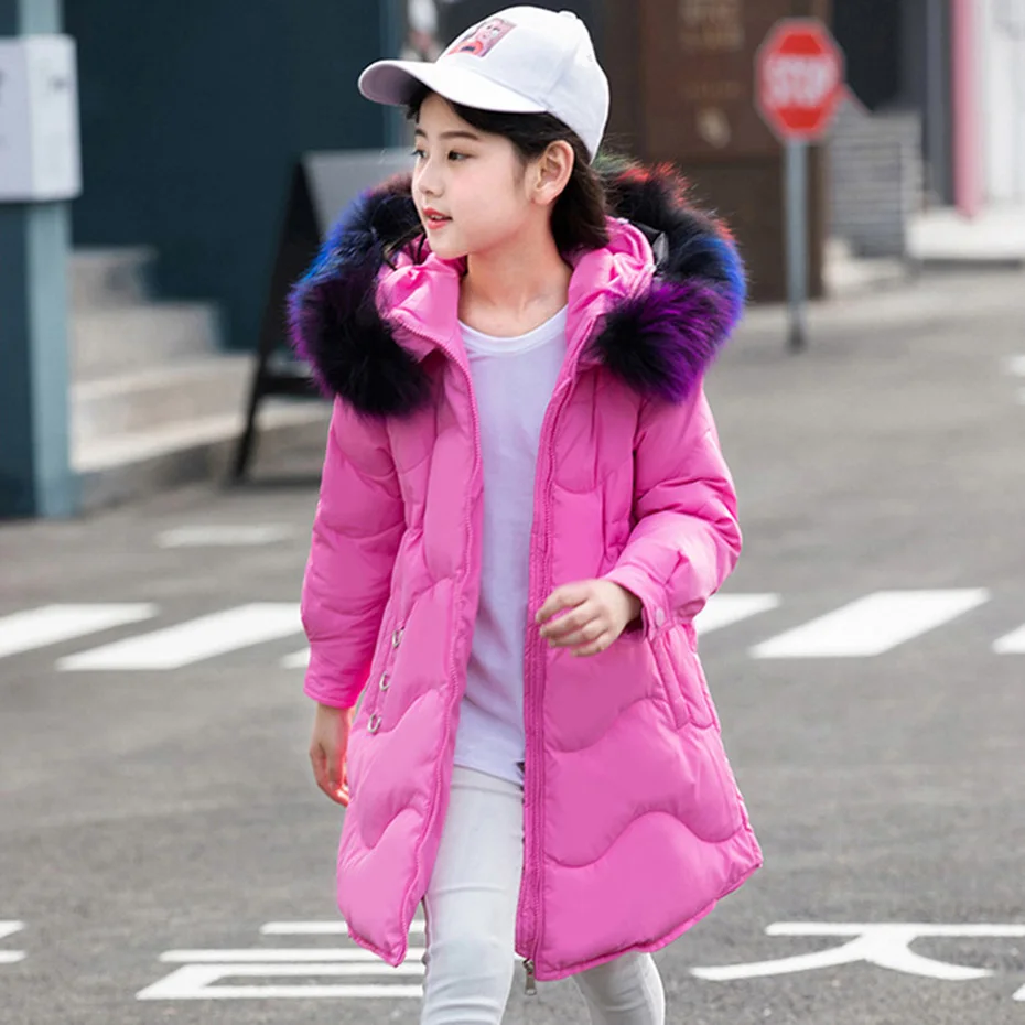 

Down jacket Girls Winter Girls Coat Warm Thick Solid Fur Hooded Coats For Girls Autumn Teenage Girls Clothing 6 8 12 Years