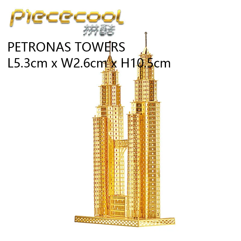 PIECECOOL знаменитые здания по всему миру 3D металлическая Сборная модель головоломки Лондонский глаз Нотр-Дам де Пари коллекция - Цвет: PETRONAS TOWERS
