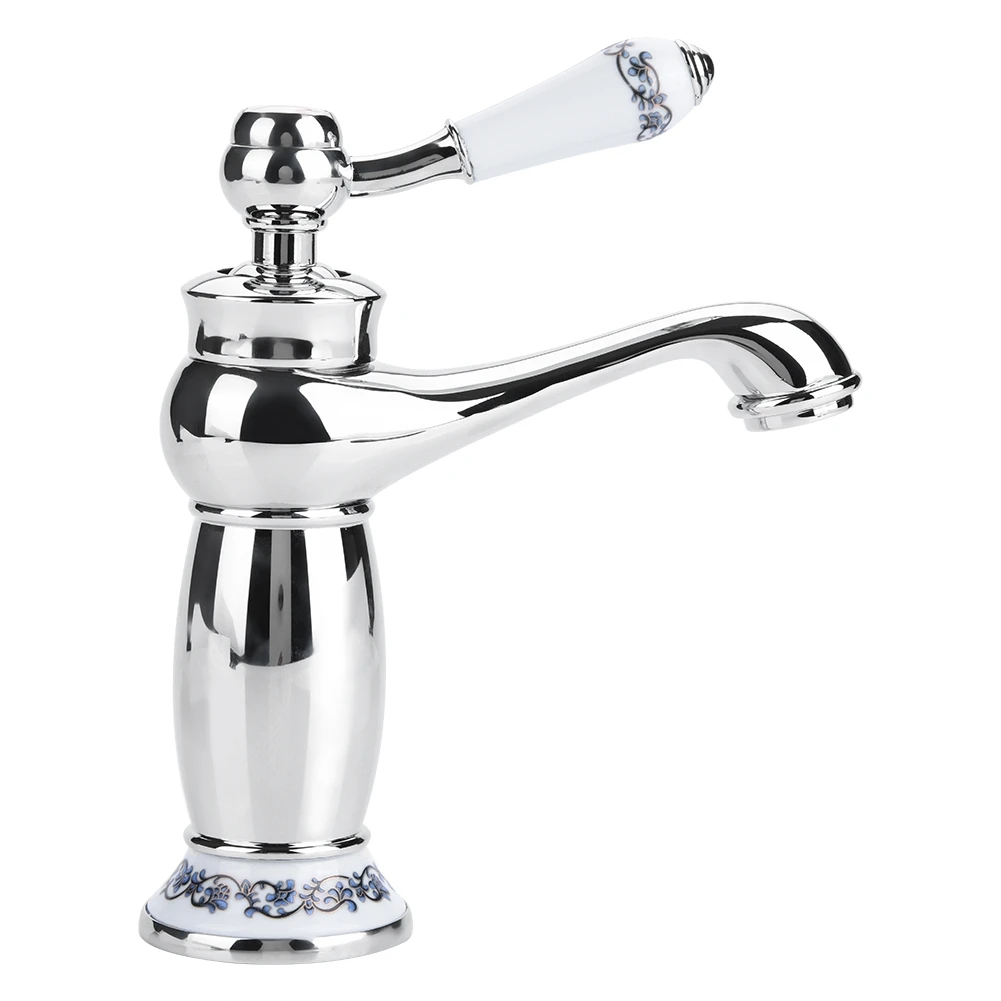 Chromed Холодной/горячей бассейна цветочный узор водопроводный кран для ванной раковины на бортике с одной ручкой Смеситель кран латунный, для умывальника кран - Цвет: Chromed