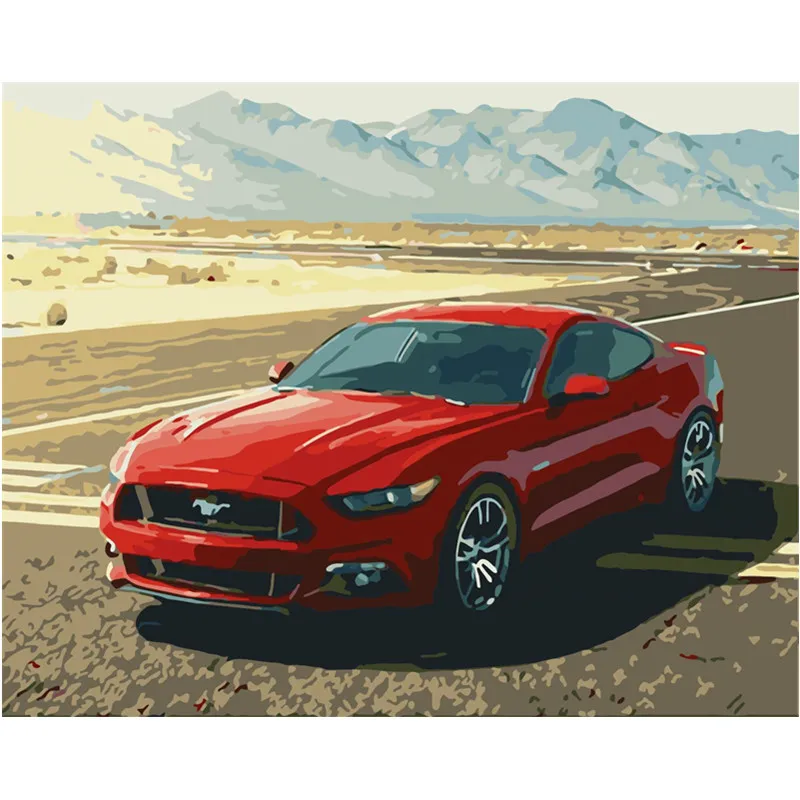 

Painting By Numbers DIY Dropshipping 40x50 50x65cm Red cool Ford Mustang Still life Canvas Wedding Decoration Art picture Gift