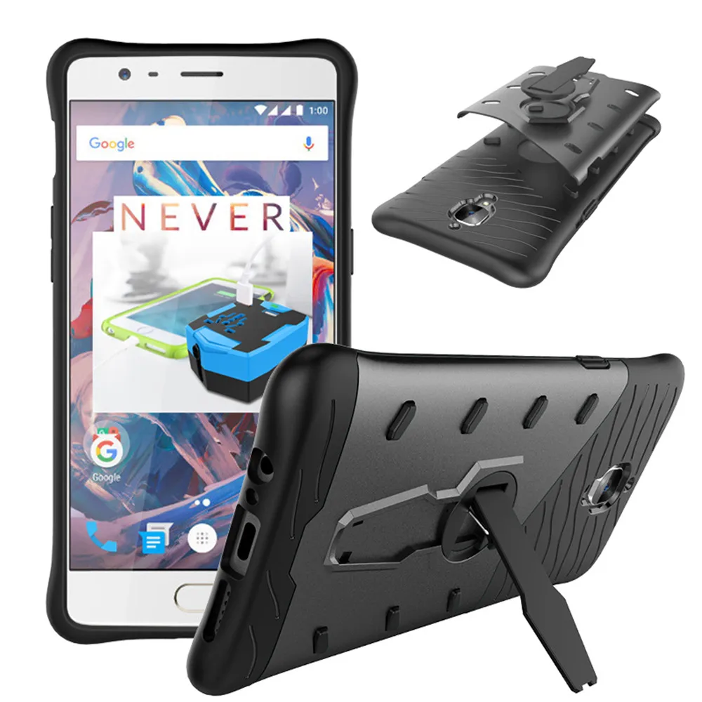 

For OnePlus 3 Case TPU & PC Anti-Knock Hydrid Armor Cover with 360-degree Rotation Holder Back Case Cover For One Plus Three