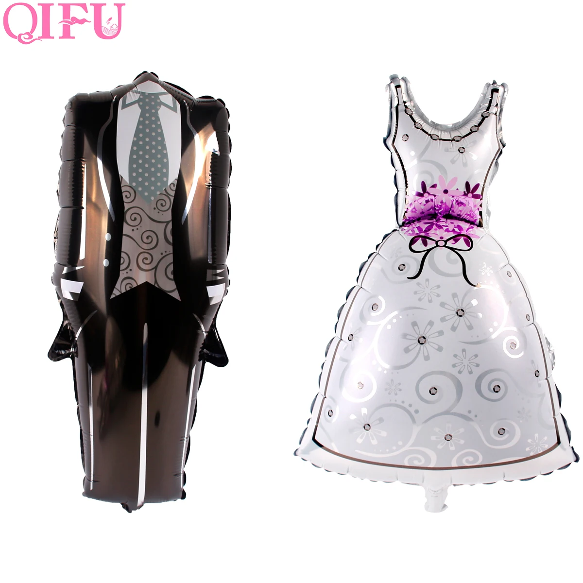 QIFU Bride and Groom Bridal Dress Foil Heart Balloons Wedding Decor Event Party Wedding Balloons Aluminum Just Married Ballon