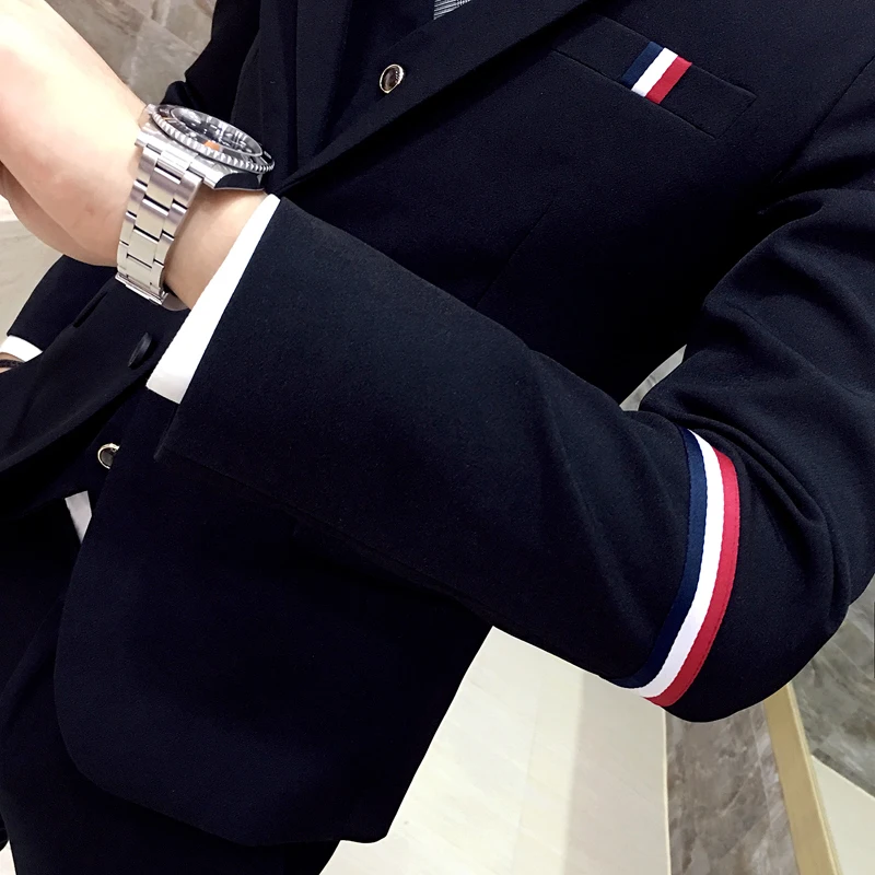 2018 Mens Cotton Fashion Webbing Casual Business Suit Jackets / Men High-end Formal Wedding Dress Groom Suit Blazer ( 1 Piece )