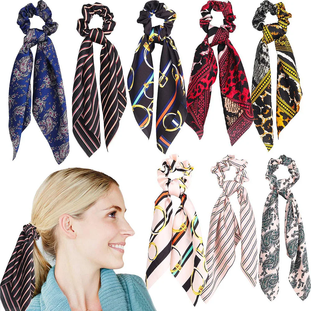 

2019 Fashion Bow Scarf Hair Rubber Ribbon Elastic Hair Bands For Women Girls Scrunchies Horsetail Tie Hair Accessories