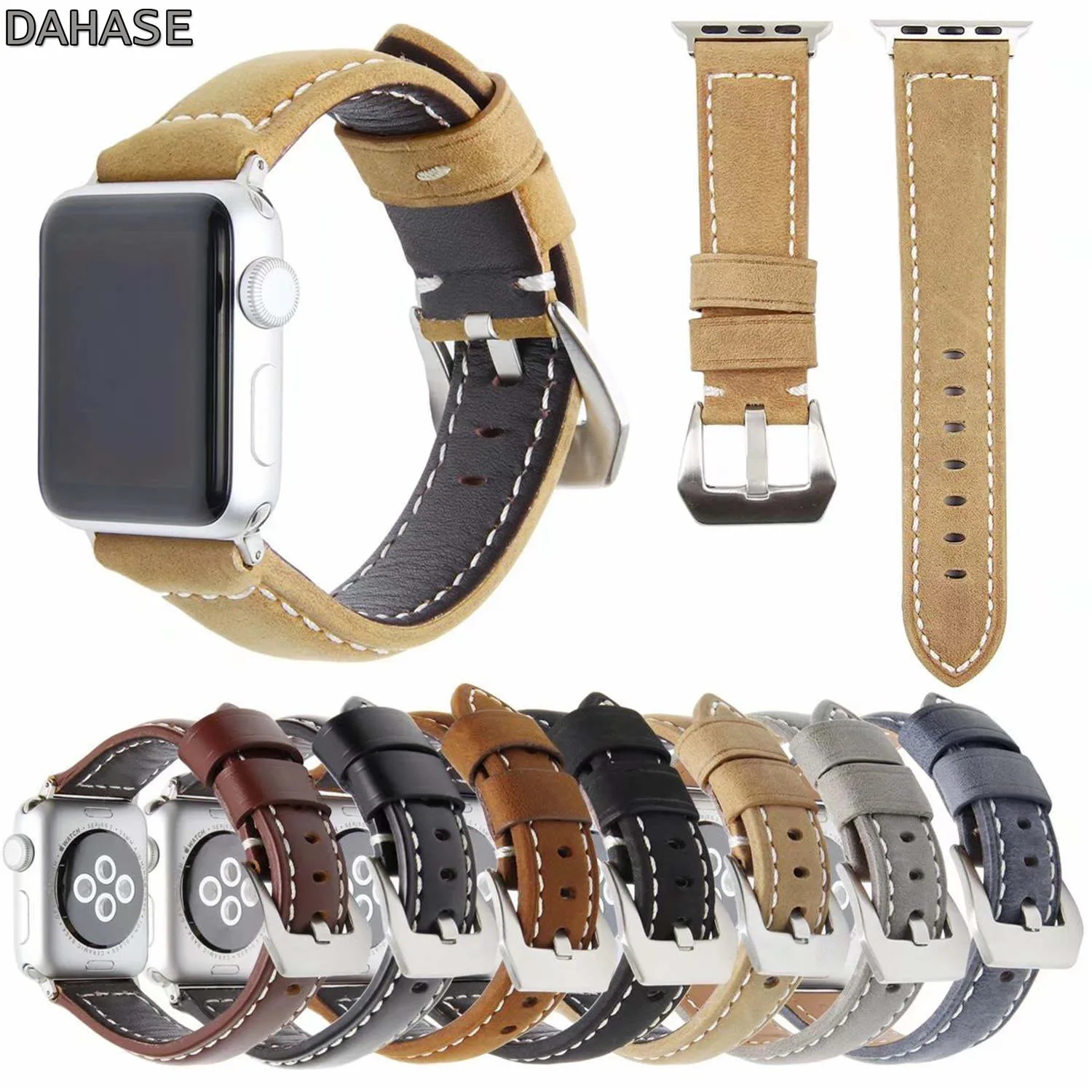 DAHASE Vintage Matte Genuine Leather Strap for Apple Watch Band 42mm