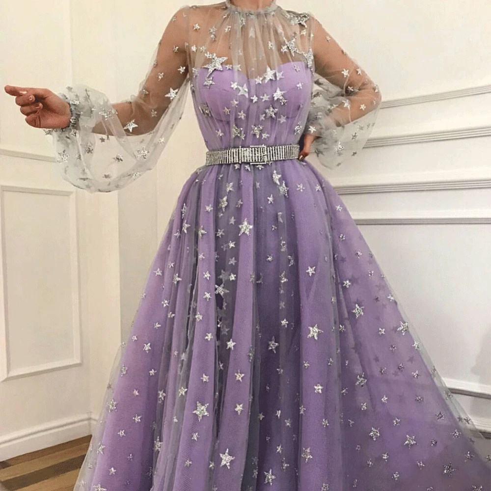 SuperKimJo платье для выпускного вечера с длинным рукавом фиолетовое с высоким воротом элегантное арабское платье для выпускного вечера Vestidos De Graduacion(пояс не входит в комплект
