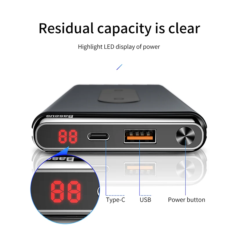 Baseus 10000mAh QI Wireless Charger Power Bank For iPhone Samsung PD + QC3.0 Fast Charging USB Powerbank External Battery Pack Baseus 10000mAh QI Wireless Charger Power Bank For iPhone Samsung PD + QC3.0 Fast Charging USB Powerbank External Battery Pack