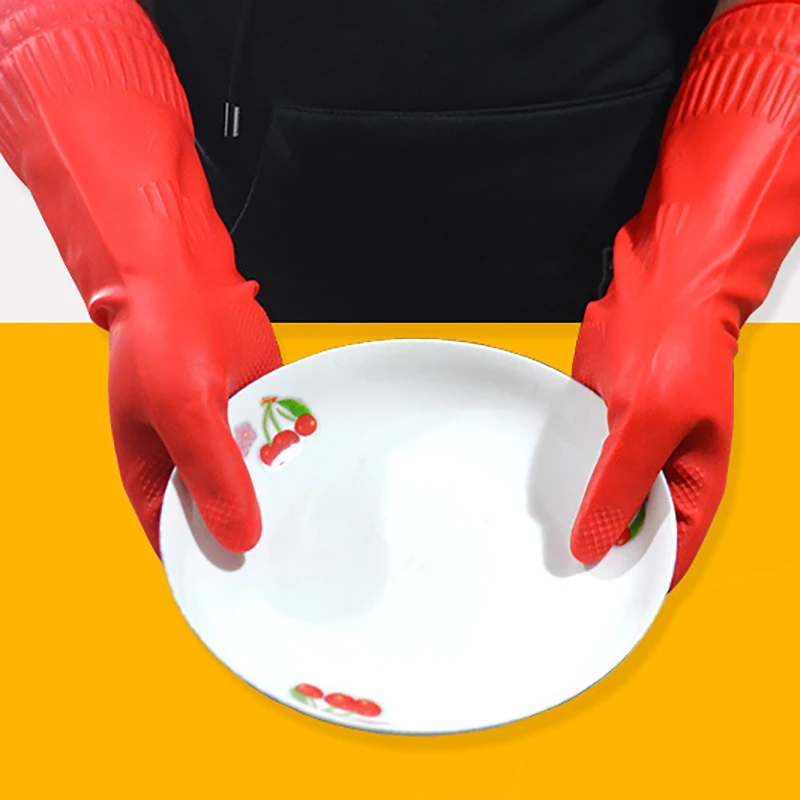 1 пара бытовые многоцветные многоразовые перчатки с длинным рукавом прочные водонепроницаемые резиновые перчатки для мытья посуды