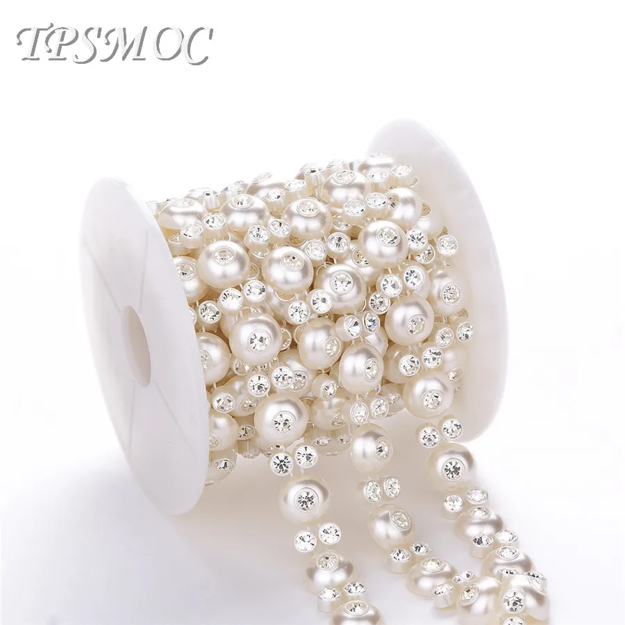 

TPSMOC 5yards Rhinestone chain Sewing Trim Flat Back ABS Pearl Chain String Beads Diy For Wedding Dress Jewelry decoration