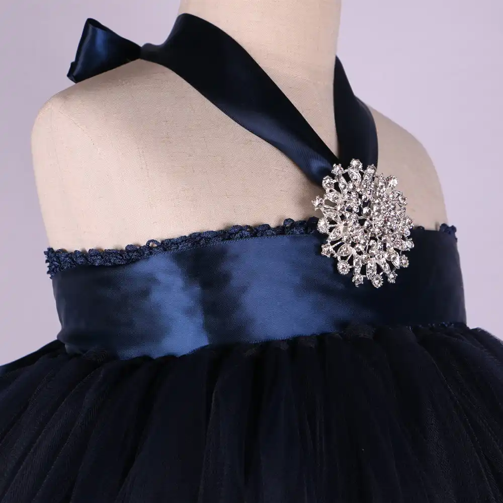 cream and navy flower girl dress