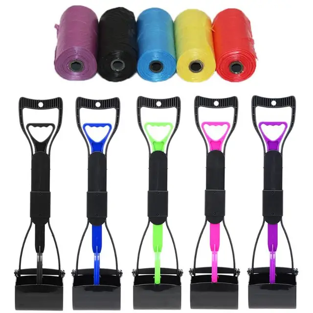 Hot Pet Pooper Scooper Long Handle Jaw Poop Scoop Clean Pick Up Animal Waste Dog Puppy Cat Waste Picker Cleaning Tools with Bag