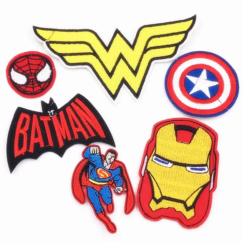 

Wholesale 6Pcs Avengers Super Heros Ironman spiderman Iron On Patches Embroidered Clothes Patch DIY Garment Apparel Accessories