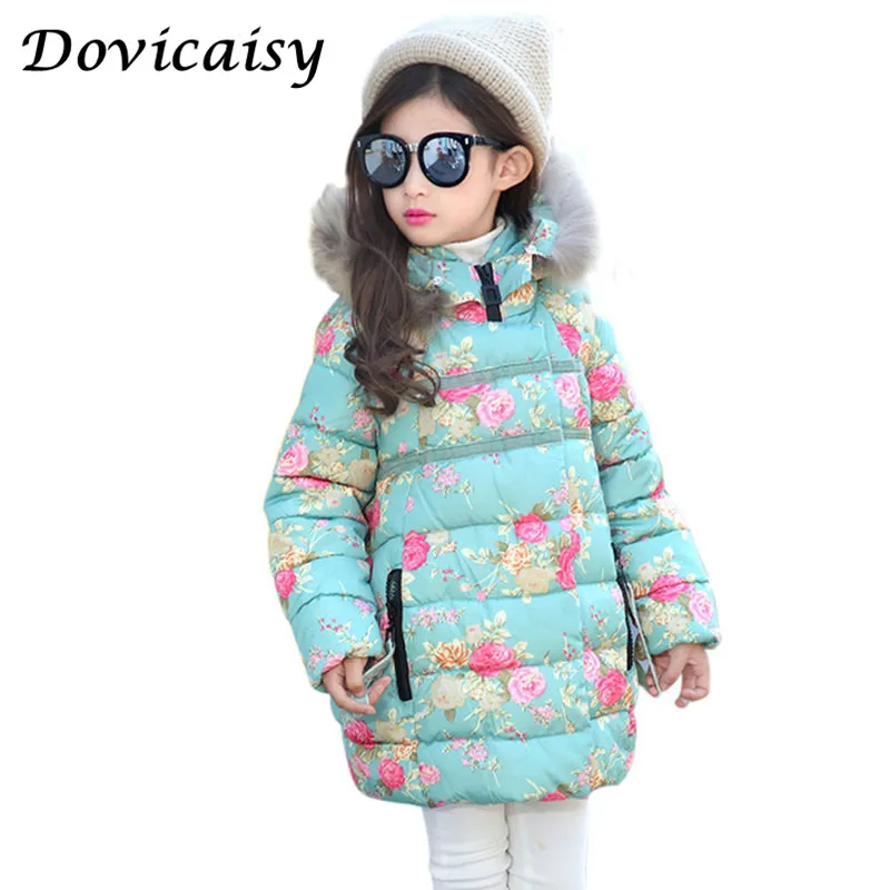 

Winter Fur Coat Warm Fashion Hoodie Outwear Kids Princess vintage floralStudents Zipper Jackets Fille Soft Comfortable Snow Coat