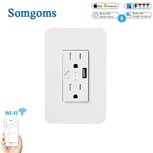 Wifi Smart Wall Power Socket Outlets Plug 2 USB Socket Smart Life/Tuya APP Remote Control Anywhere Work with Alexa Google Home qiachip wifi smart home socket app remote control light switch work with amazon alexa google home for phone french plug socket