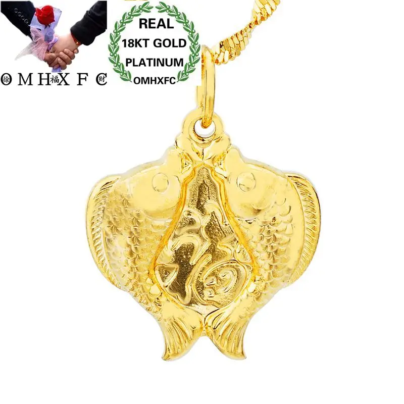 

OMHXFC Wholesale European Fashion Woman Man Unisex Party Birthday Wedding Gift Two Fishes FU 18KT Real Gold Charm Pendant PN14