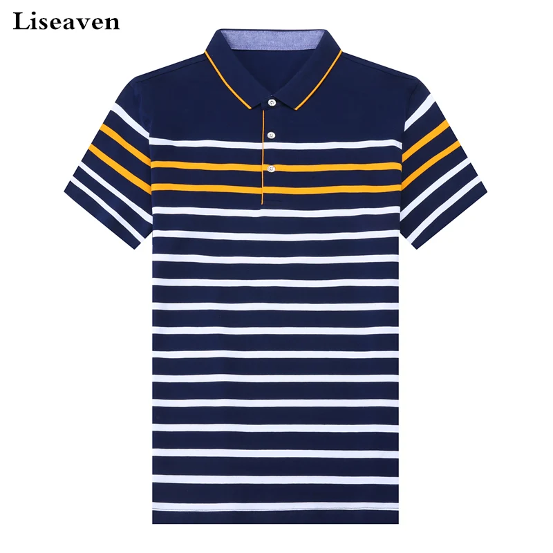 

Liseaven Striped T Shirt Men Short Sleeve tshirt Mens Tees Tops Turn-down Collar Cotton Male T-Shirts
