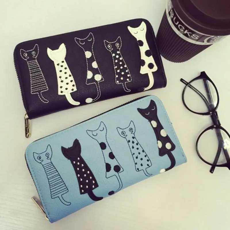 2016 New fashion Women Wallets female cards holders cartoon cat PU wallet coin purses girl Long Wallet Elegant lady wallets