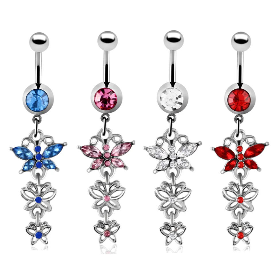

2PC Fashion Women bow-knot Piece Anti Allergy Simple Zircon stainless steel Earrings Ear Nail Belly Button Rings Navel Piercing