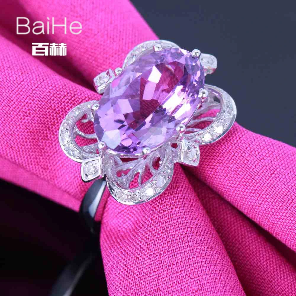 Baihe SOLID 14 К из белого золота(au585) 4.75ct сертифицированных безупречной/OVA Подлинная Аметист Свадебные Для женщин милый/Романтический Ювелирные украшения кольцо