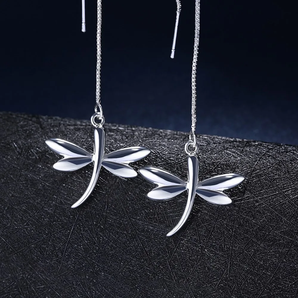 Роскошные серебряные серьги висячие серьги в форме стрекозы Модные женские блестящие серьги с длинной кисточкой ювелирные изделия подарки F60