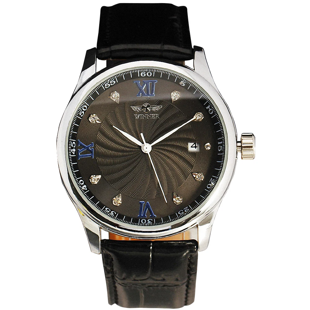 T-WINNER Luxury Women's Automatic Mechanical Wrist Watch Calendar Date Leather Strap Roman Number Crystal Decoration Design+ BOX winner men skeleton automatic mechanical watch leather strap sub dials supersize case date calendar box