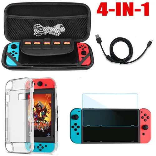 

4 in 1 for Nintend Switch NS Console Portable game console Accessories set Case Bag+Shell Cover+Charging Cable+Protector Film