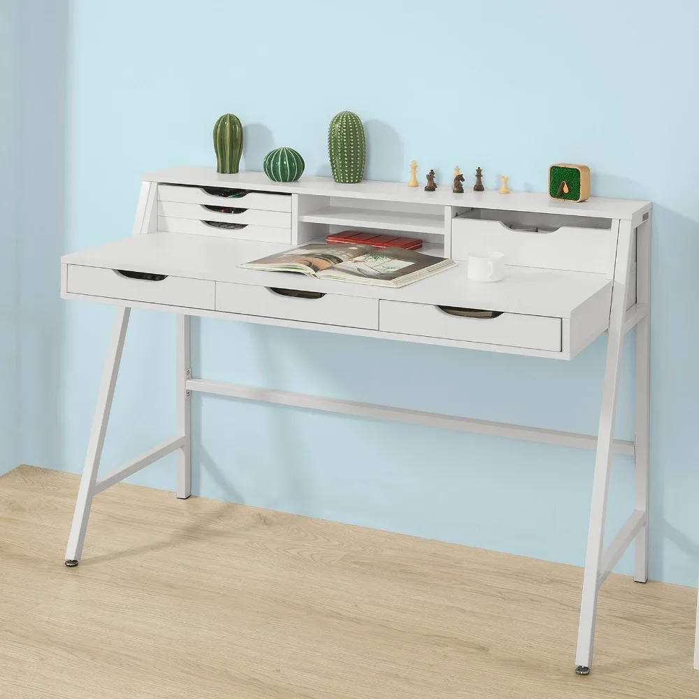 

SoBuy FWT45-W, Computer Reading Desk Home Office Table Workstation with Storage Shelves