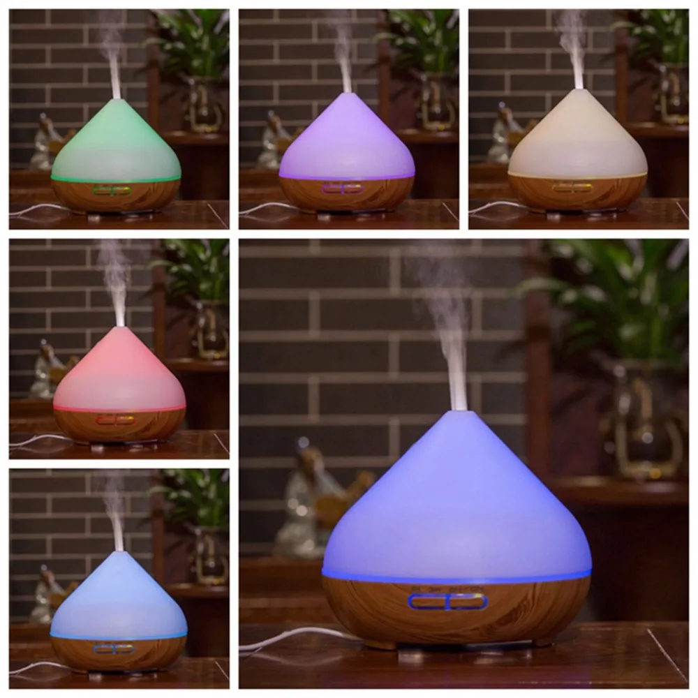 

300ml Wood Grain Anti Slip Base Night Light Essential Oil Diffuser Light Aroma Aromatherapy Fine Fog Humidifier Room Car Decor