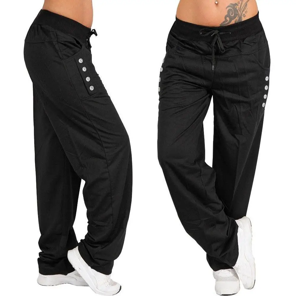 

Loose Cotton Sportwear Women'S Baggy Pants Polyester Fiber Black Outdoor Sport Loose Laced Trousers Women Joggingpant Trousers
